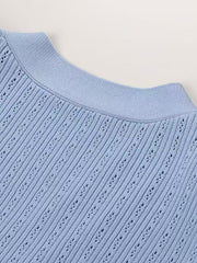 Light blue knit cardigan with openwork detail and ribbed neckline