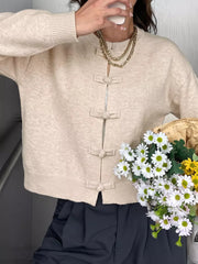Button-down Long-sleeve Top in Apricot, fabric detail