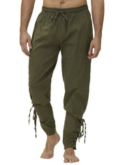 Army green trousers with drawstring waist and lace-up hemline detail