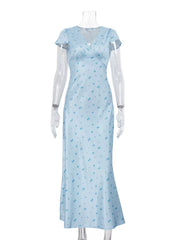Floral V-neck Maxi Dress With Cap Sleeves