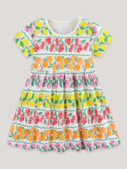 Playful Fruit Print Tiered Dress