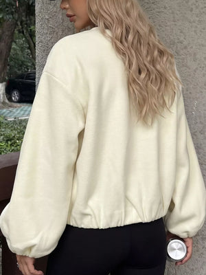 Fleece Bomber Jacket With Zipper in Apricot, back view