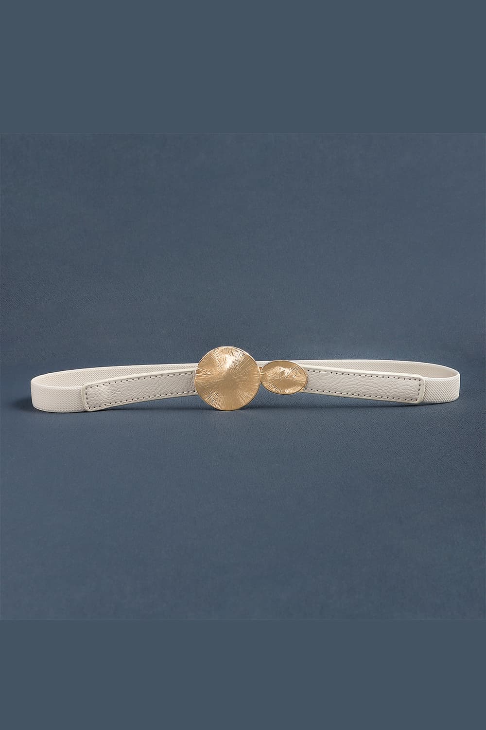 Ivory elastic waist belt with gold disc detail
