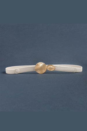 Ivory elastic waist belt with gold disc detail