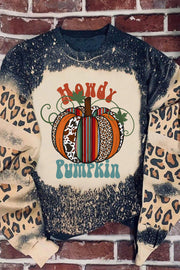 Bleached leopard print sweatshirt with a graphic pumpkin and "Howdy Pumpkin" text.
