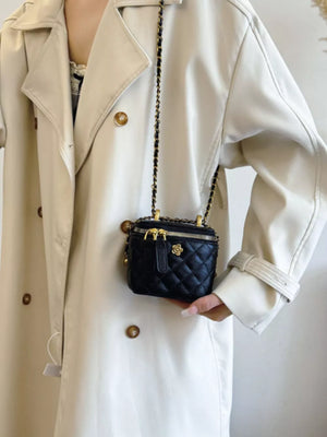 Quilted Chain Strap Crossbody Bag in Black, front view