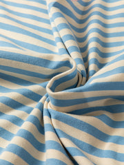 Light blue and cream striped cotton t-shirt with a soft, casual feel.