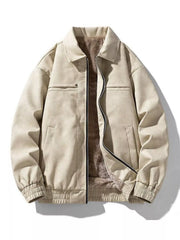 Caramel oversized fleece lined zip jacket with collar and elastic cuffs.