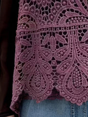 Deep Purple lace overlay cropped vest with intricate floral crochet pattern and scalloped hem.