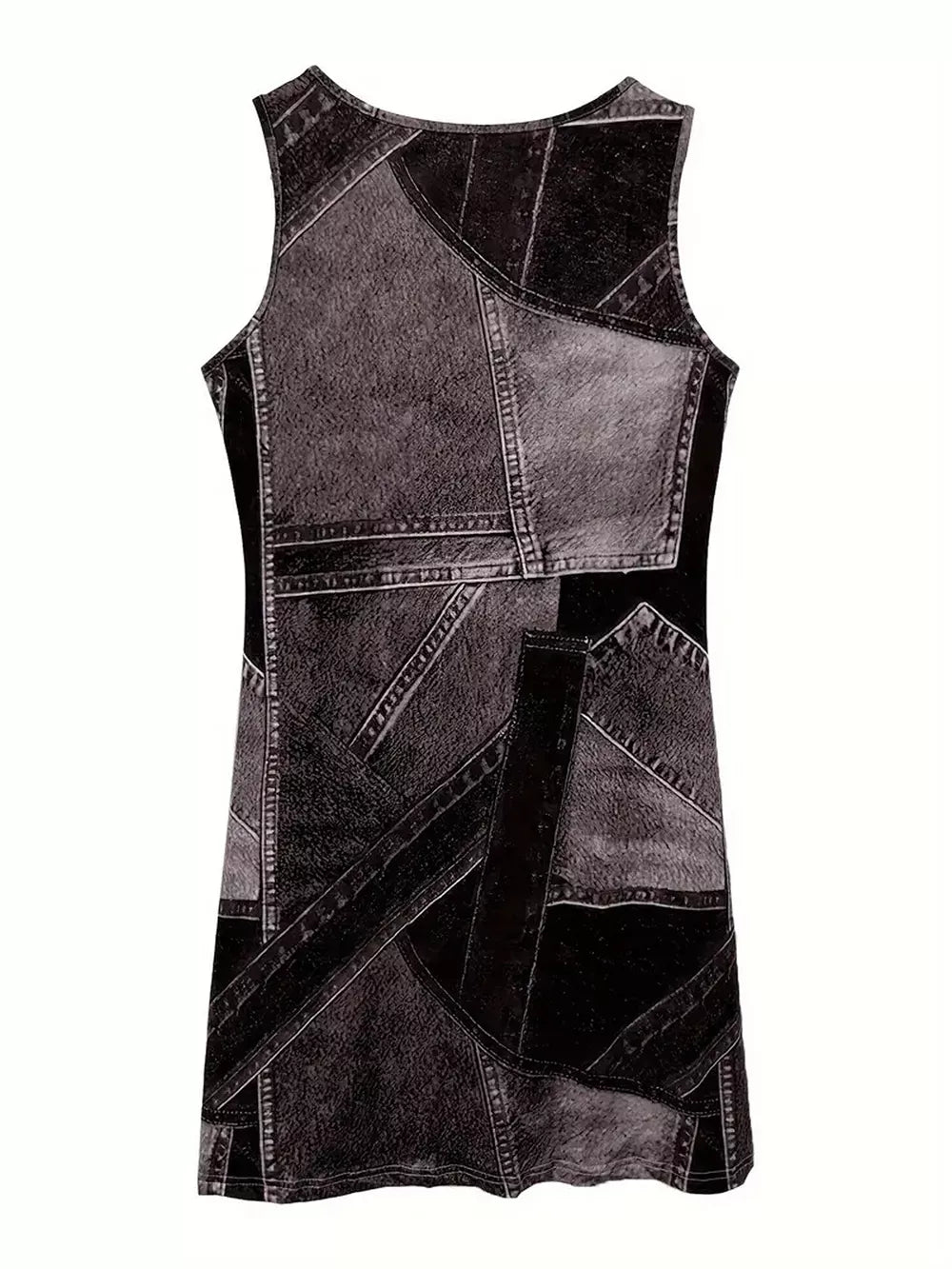 Patchwork Denim Sleeveless Mini Dress, editorial view