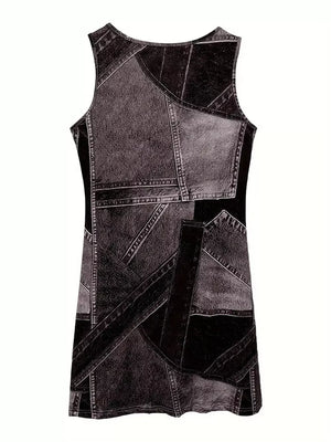 Patchwork Denim Sleeveless Mini Dress, editorial view