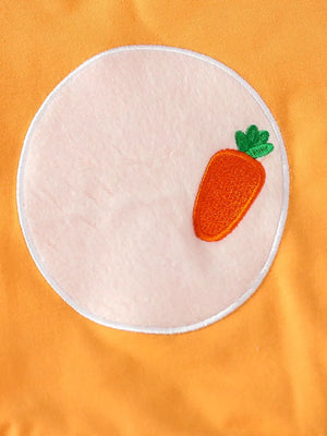 Children's Carrot Embroidered Round Neck One-piece & Hat Set in Orange, model styling view