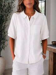 Full Size Button Up Short Sleeve Shirt Plus Size, close-up detail