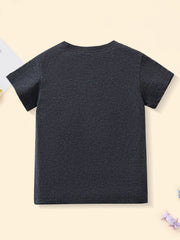 Dark grey cotton crew neck toddler t-shirt with short sleeves.