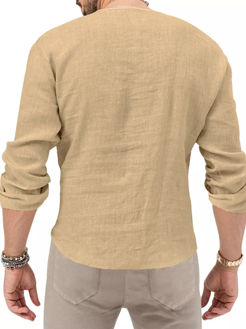 Men's Slim Fit Long Sleeve Blouse Plus Size in White, model styling view