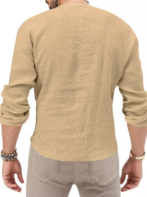 Men's Slim Fit Long Sleeve Blouse Plus Size in White, model styling view