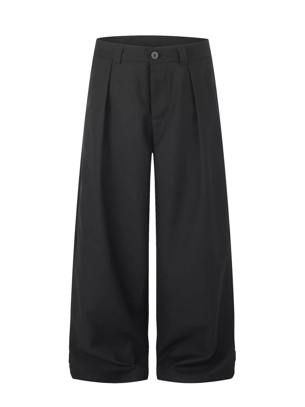 Black wide-leg casual pants with pleats and belt loops.