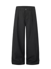 Black wide-leg casual pants with pleats and belt loops.