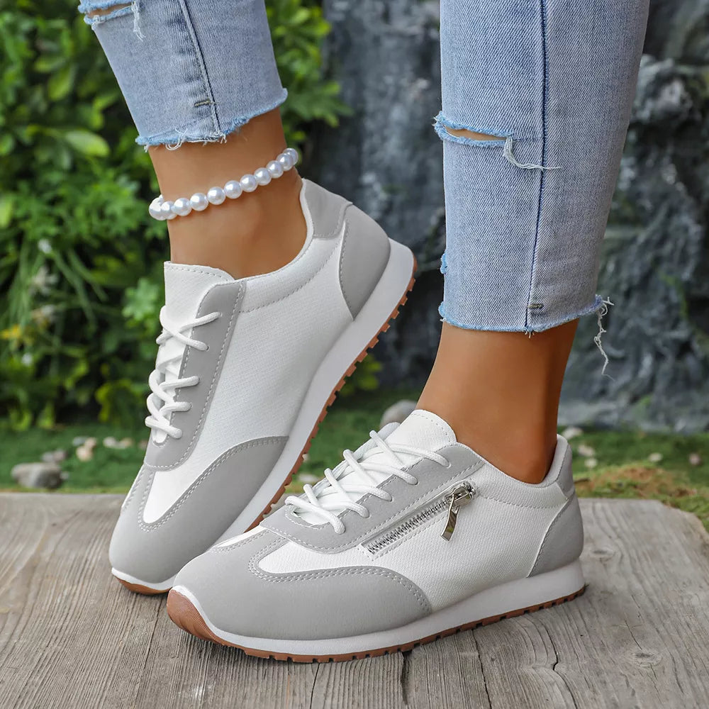 Round Toe Lace Up Sneakers in Khaki, fabric detail