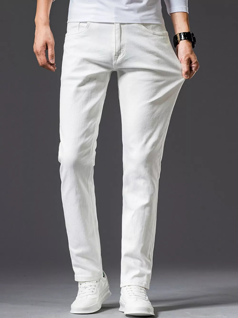 Slim Fit Pants in White, front view