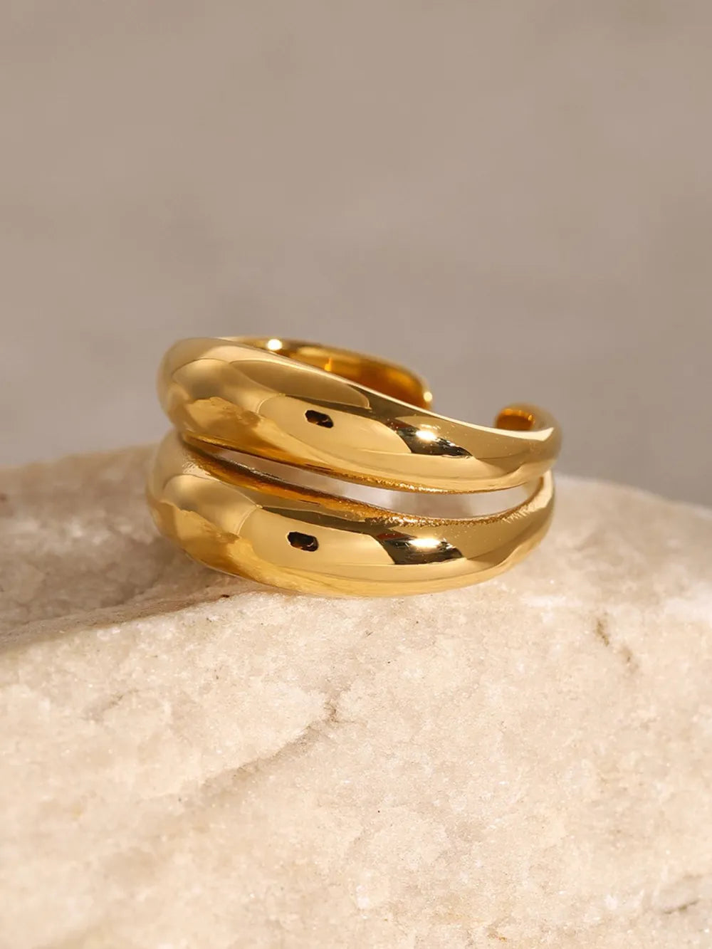 Gold double band open ring with a smooth, polished finish.
