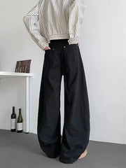 Black oversized men's sweatpants with pockets and a baggy fit.