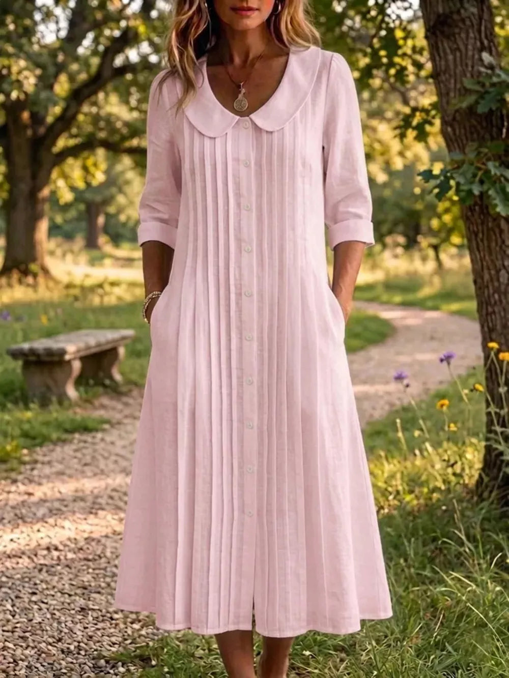 Peter Pan Collar Button Down Dress Plus Size, alternate angle