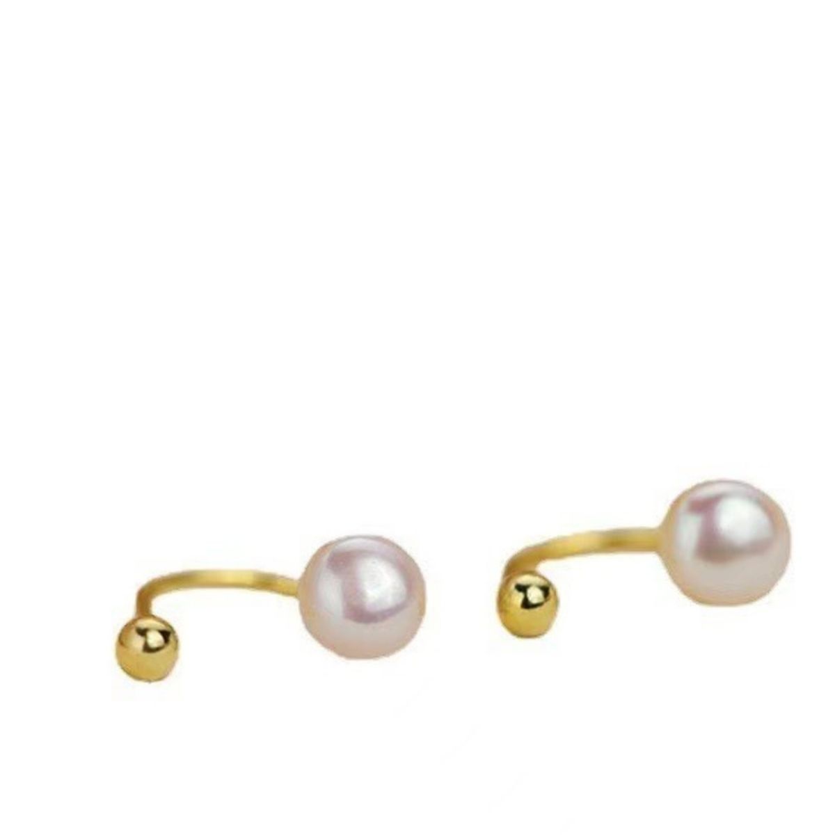 Gold pearl stud earrings with a contemporary design and a small gold bead detail.
