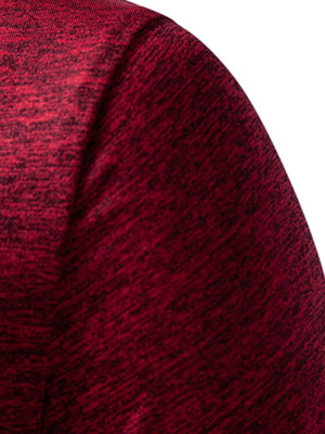 Burgundy mélange cotton slim fit henley tee with curved hem detail