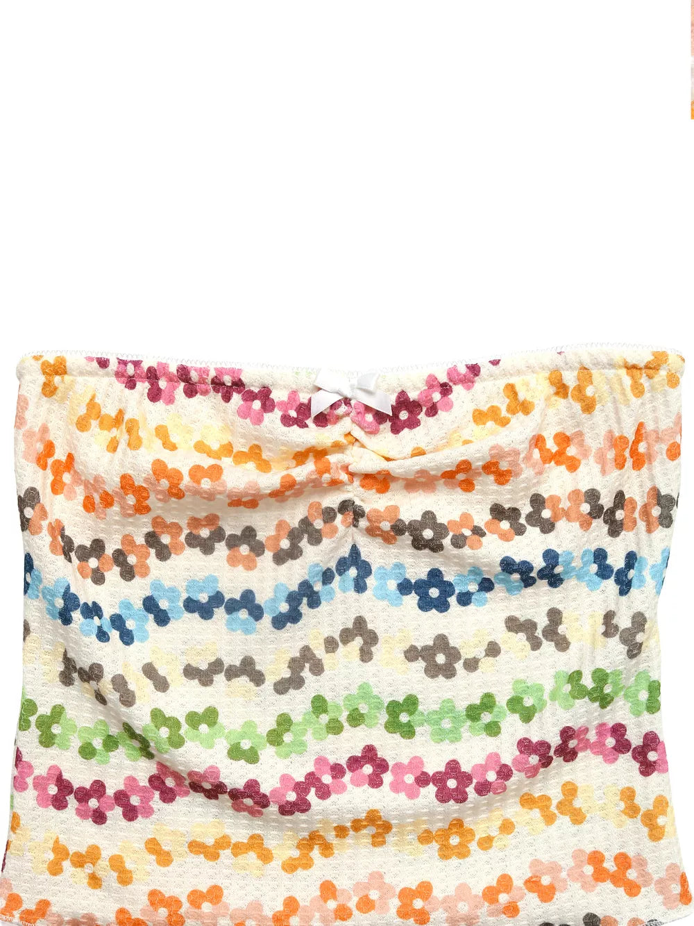 Vibrant floral print tank top with ruching and bow detail