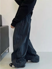 Men's dark grey striped wide-leg sweatpants with pockets