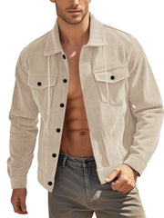 Casual Corduroy Jacket With Flap Pockets