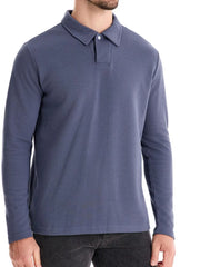 Essential long sleeve polo shirt in Dusty Blue with a classic collar detail.