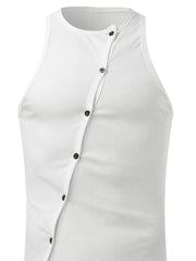 White ribbed tank top with asymmetric button-up detail