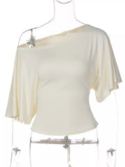 Apricot draped tie-front short sleeve t-shirt with asymmetrical neckline