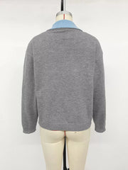Contrast Collar Dropped Shoulder Sweater in Gray, view 12