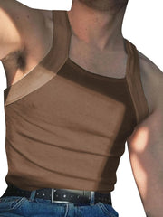 Sculpted Rib Tank in Coffee Brown with square neckline and wide straps.