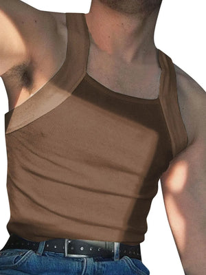 Sculpted Rib Tank in Coffee Brown with square neckline and wide straps.