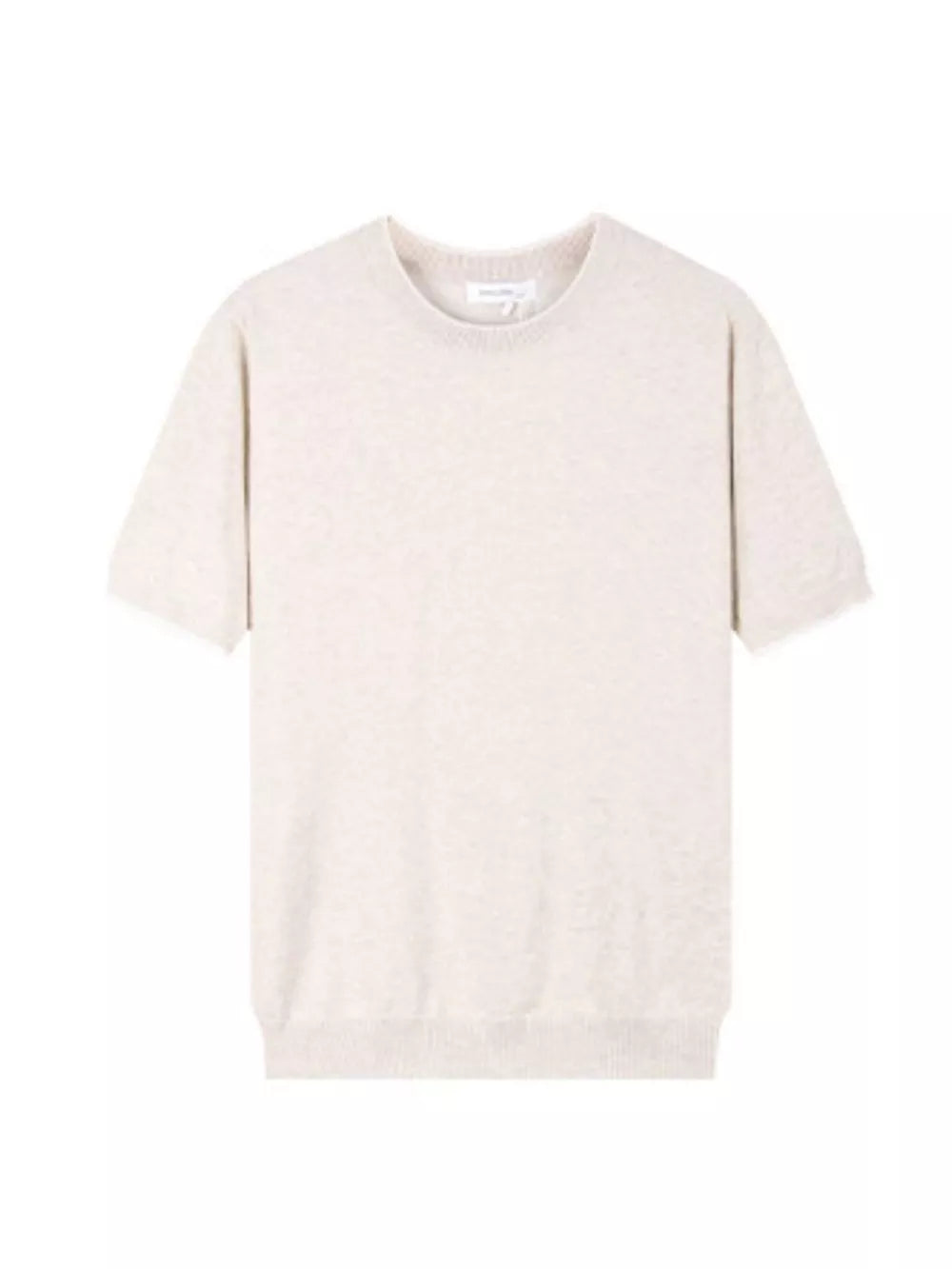 Men's beige crew neck t-shirt with short sleeves and a subtle textured knit.