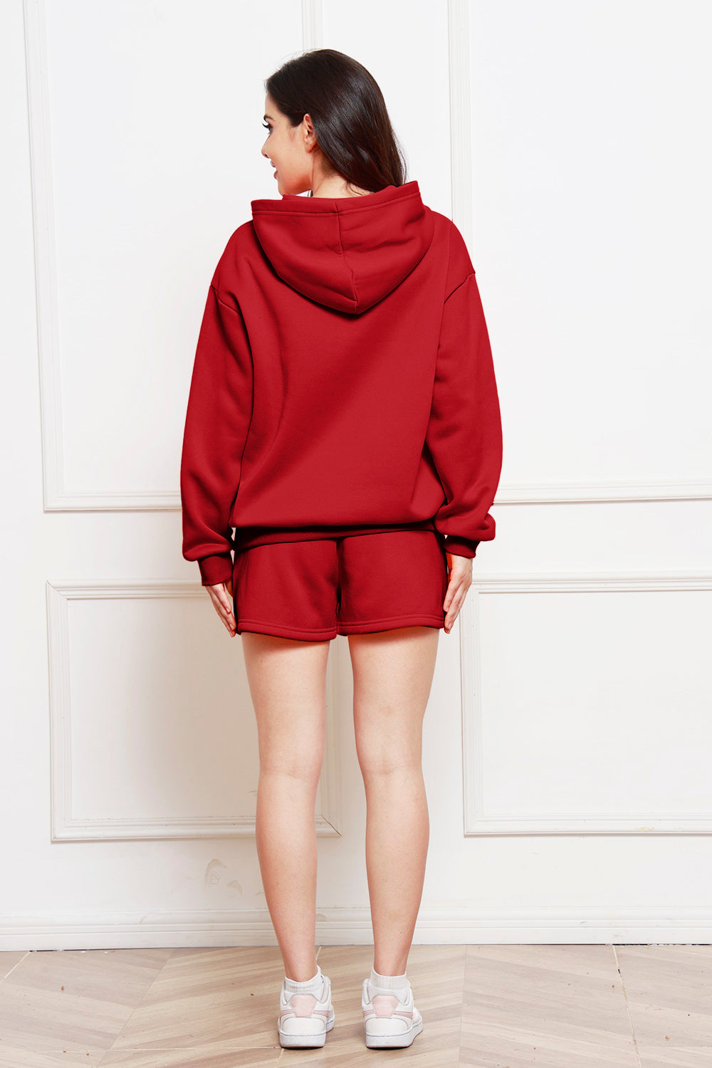 Deep Red oversized hoodie and bermuda shorts set with a relaxed fit.