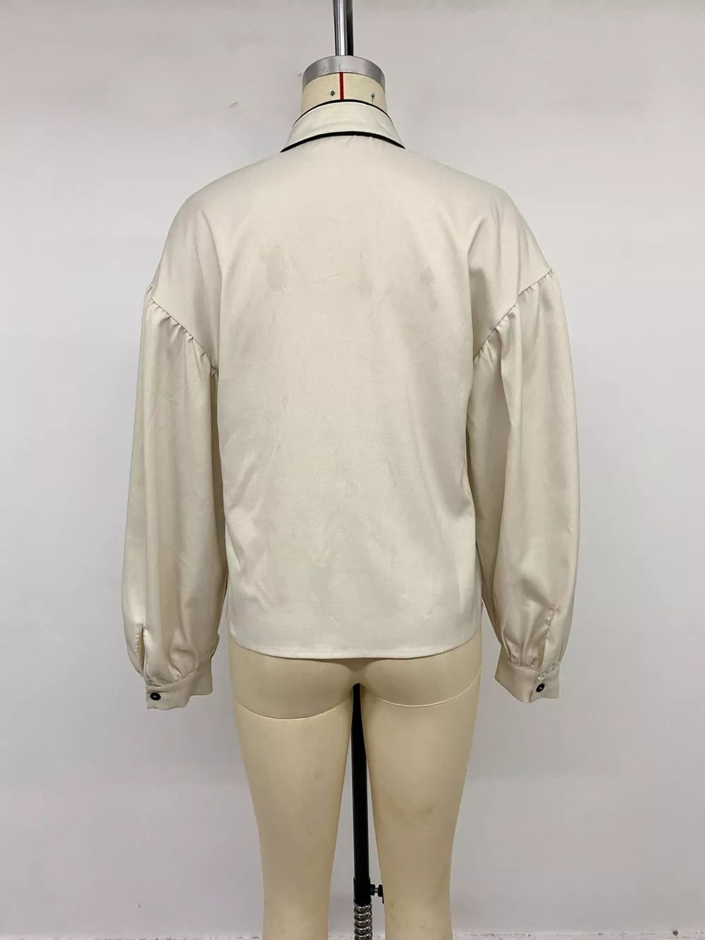 Contrast Trim Long Sleeve Shirt in Beige, view 14