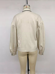 Contrast Trim Long Sleeve Shirt in Beige, view 14