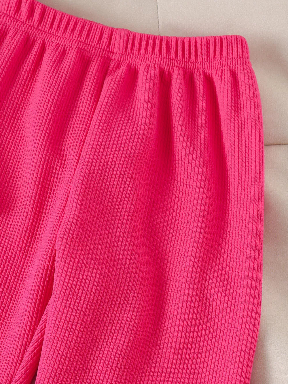 Children's Ribbed Bow Tank Top And Pants Set in 玫红色, product detail