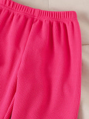Children's Ribbed Bow Tank Top And Pants Set in 玫红色, product detail