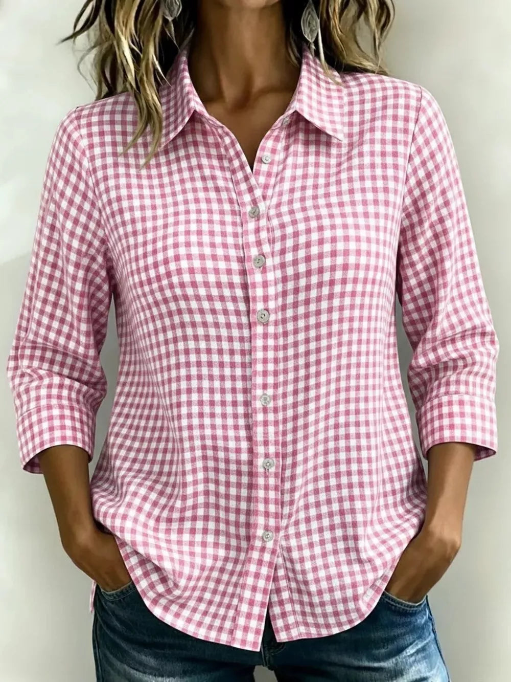 Full Size Plaid Collared Button Up Shirt, alternate angle