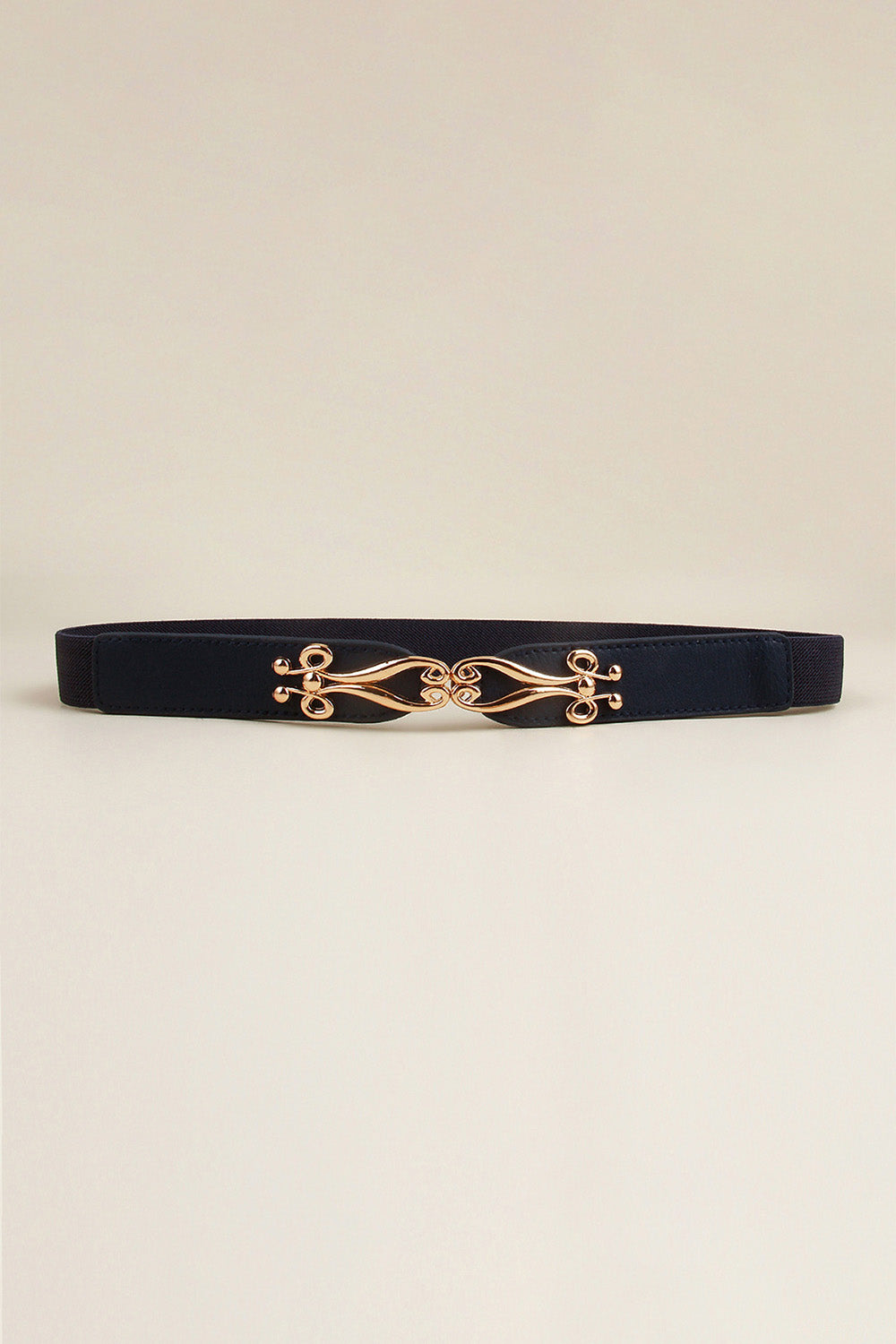 Dark Blue elastic belt with ornate gold alloy clasp