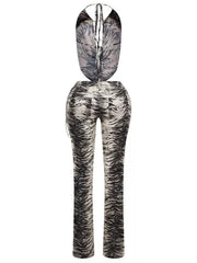 Animal Print Sleeveless Top And Pants Set in Zebra, fit detail