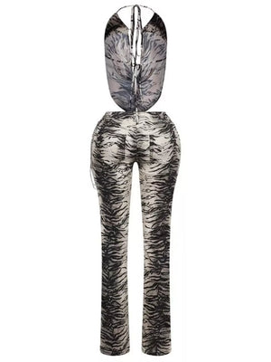 Animal Print Sleeveless Top And Pants Set in Zebra, fit detail