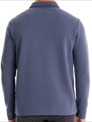 Essential long sleeve polo shirt in Dusty Blue with collar detail.