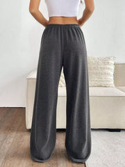 Dark gray casual wide-leg maternity pants with drawstring waist and ankle length.